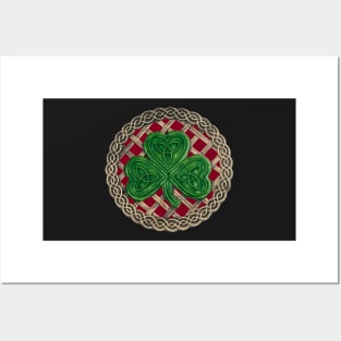 Celtic Knot Shamrock Red Background Posters and Art